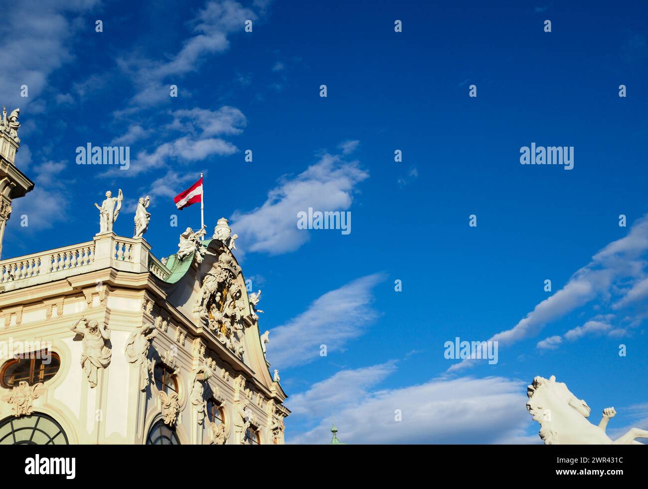 Vienna, Austria - February 25, 2024: Flag on the pediment at the south ...