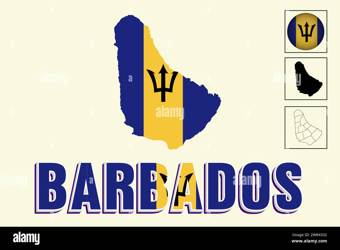 Barbados flag and map in vector illustration Stock Vector