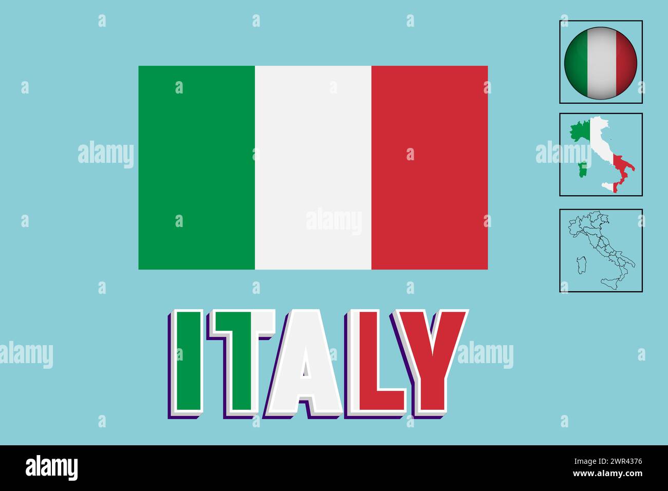Italy flag and map in vector illustration Stock Vector