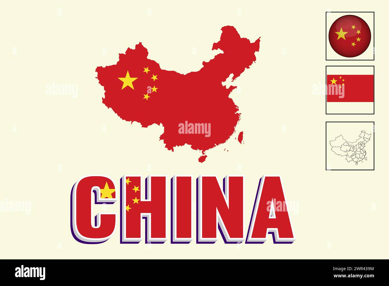 China flag and map in vector illustration Stock Vector