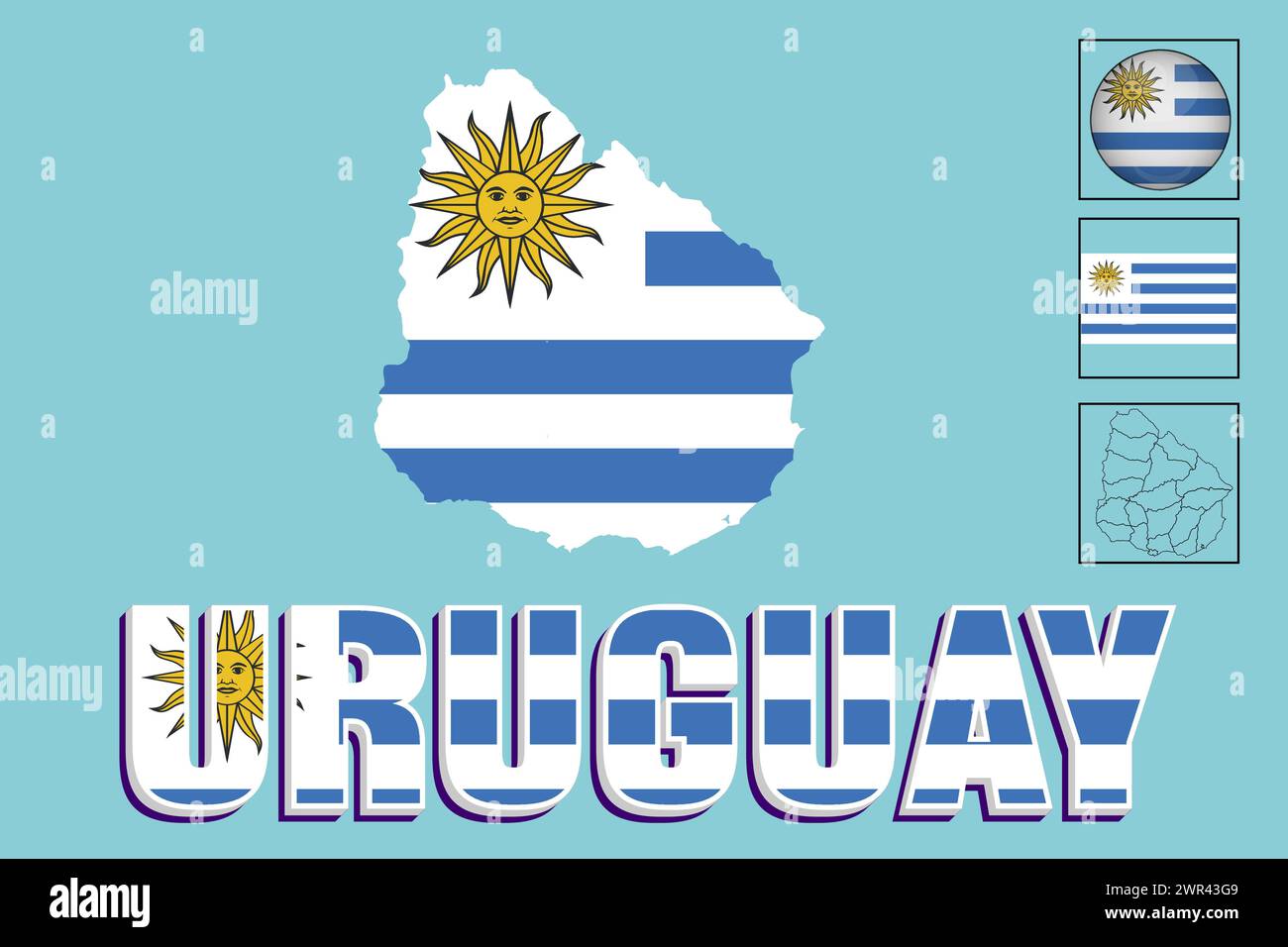 Uruguay flag and map in vector illustration Stock Vector