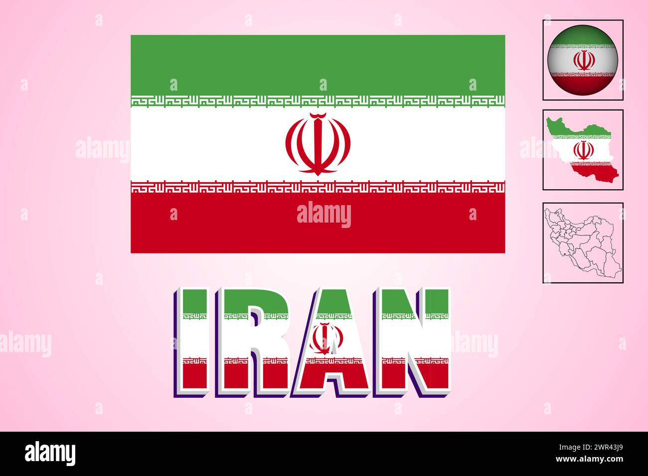 Iran flag and map in vector illustration Stock Vector