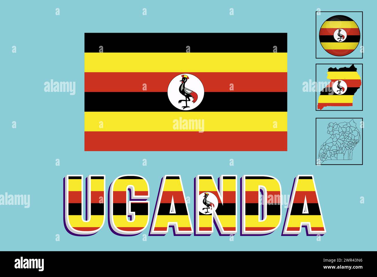 Uganda flag and map in vector illustration Stock Vector