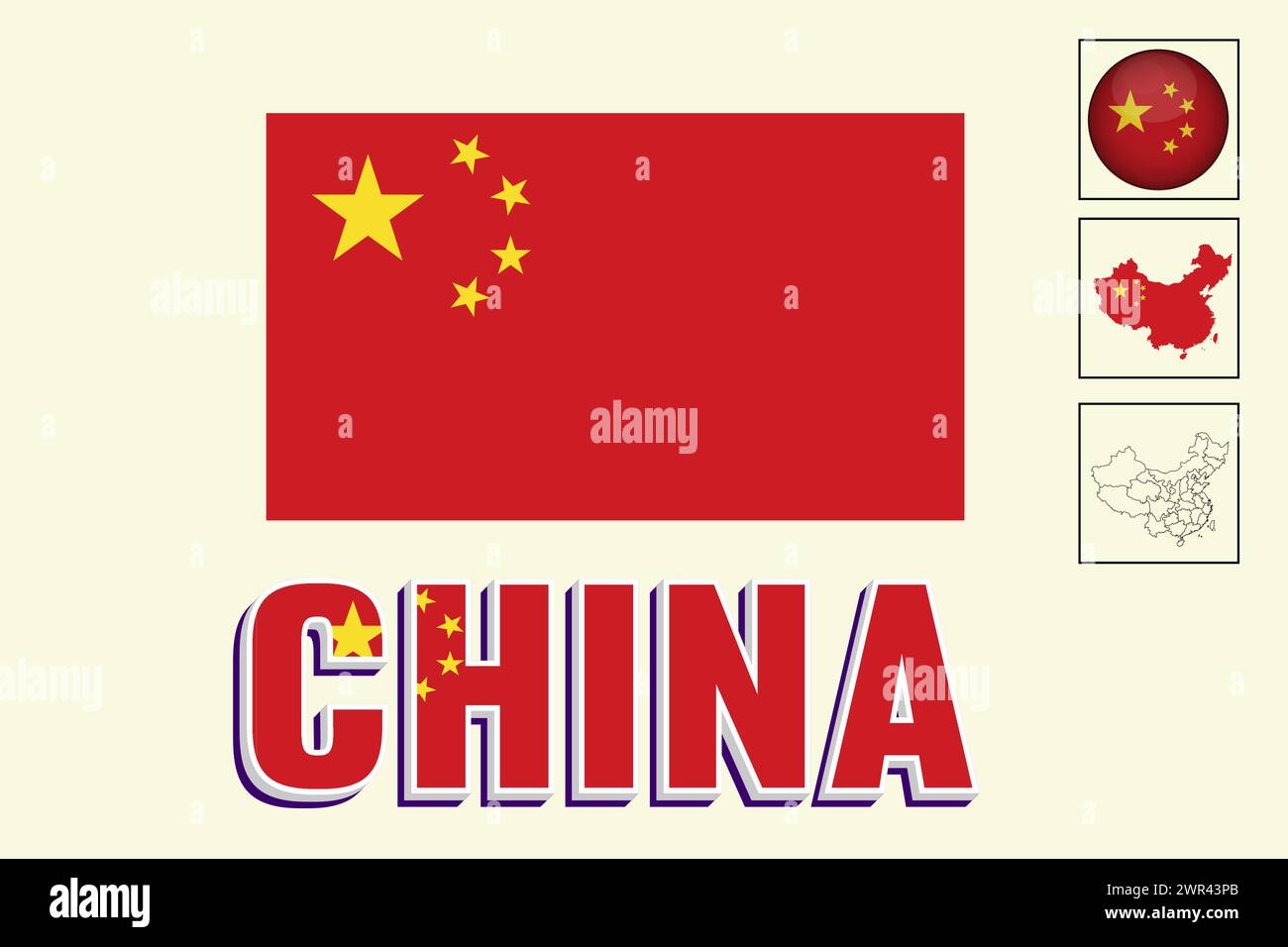 China flag and map in vector illustration Stock Vector