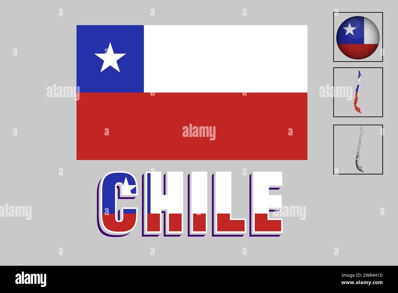 Chile map and Chile flag vector drawing Stock Vector