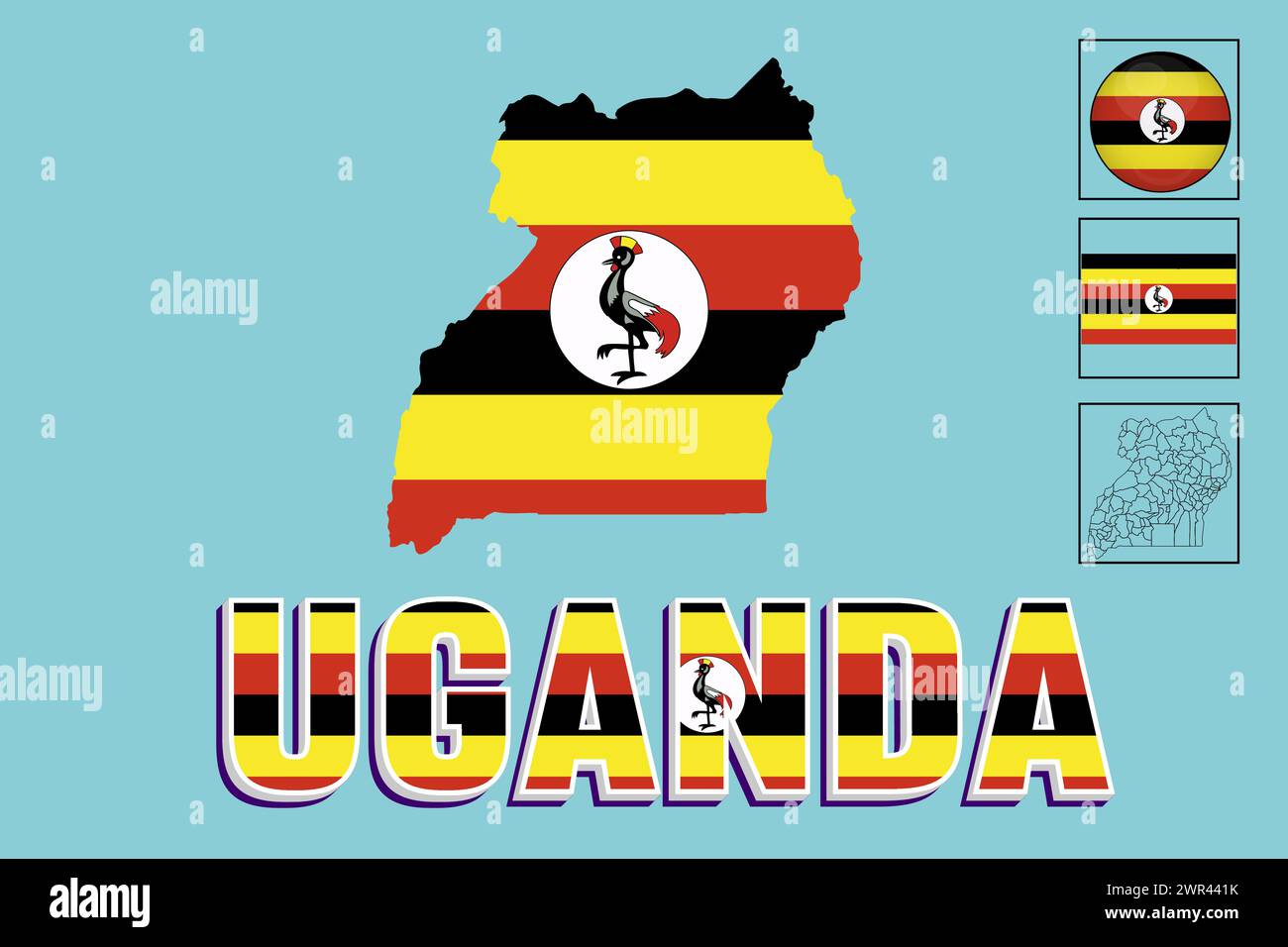 Uganda flag and map in vector illustration Stock Vector