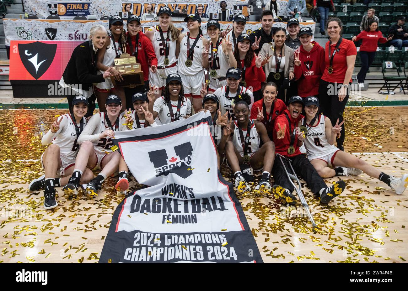 Edmonton, Canada. 10th Mar, 2024. Carleton Ravens celebrate the win