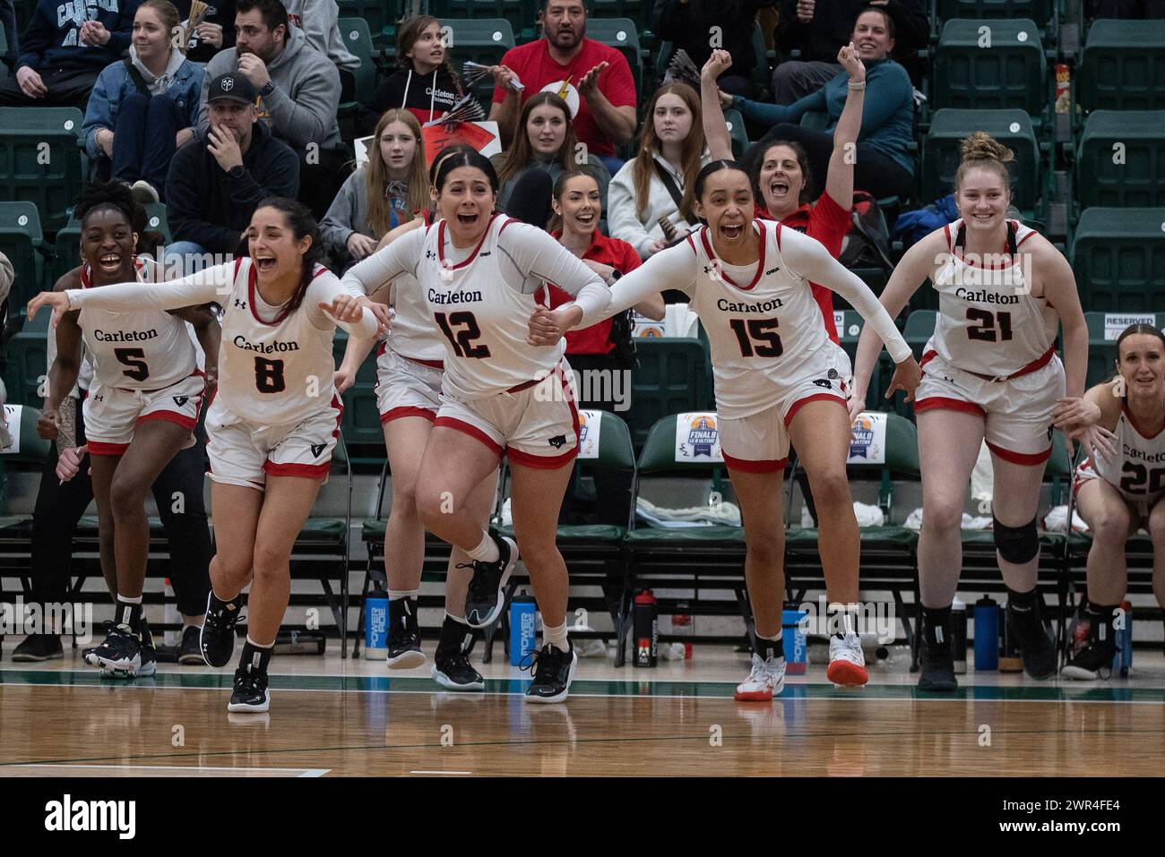 Edmonton, Canada. 10th Mar, 2024. Carleton Ravens celebrate the win