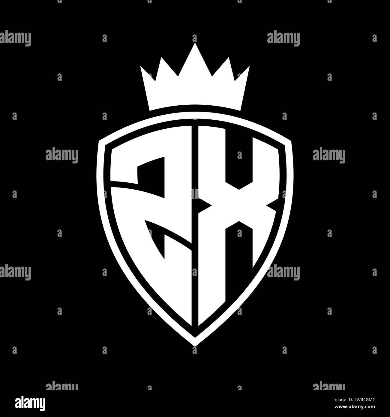 ZX Letter bold monogram with shield and crown outline shape with black ...