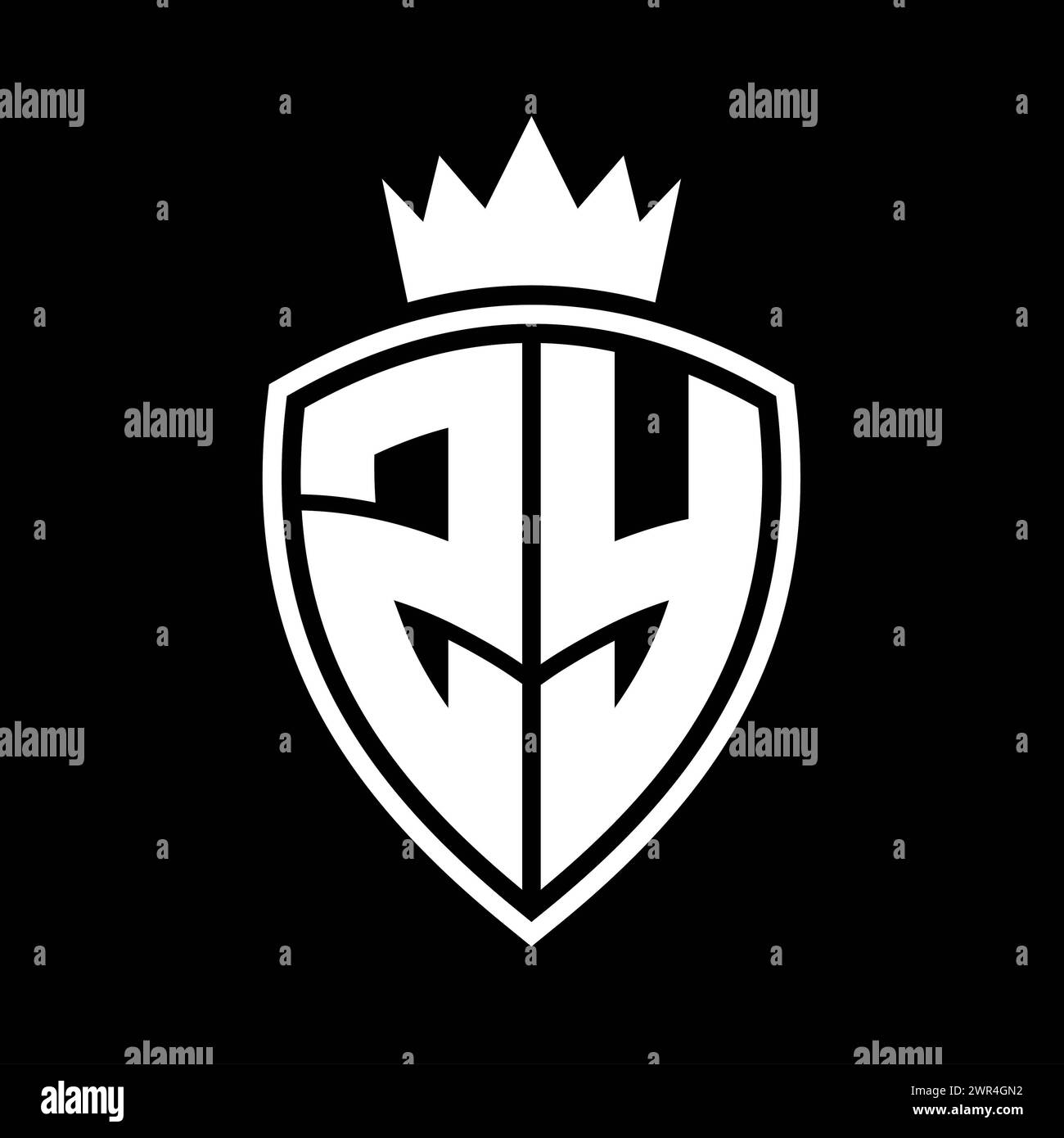 ZY Letter bold monogram with shield and crown outline shape with black ...