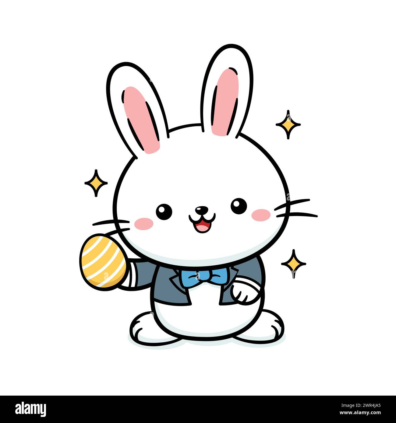Cute White Baby Easter Bunny Rabbit In Tuxedo With An Egg Stock Vector