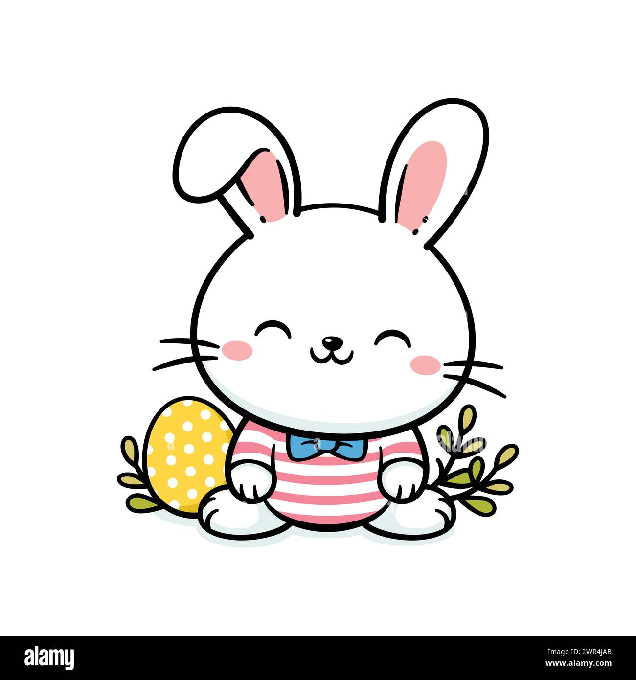 Cute White Baby Easter Bunny Rabbit With An Egg Stock Vector Image
