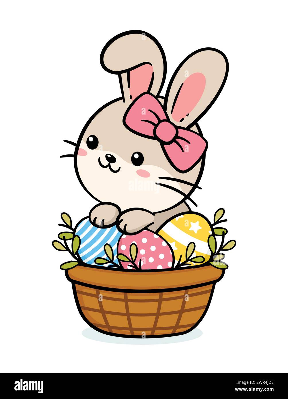 Cute Easter Bunny Girl In A Basket Stock Vector Image & Art - Alamy
