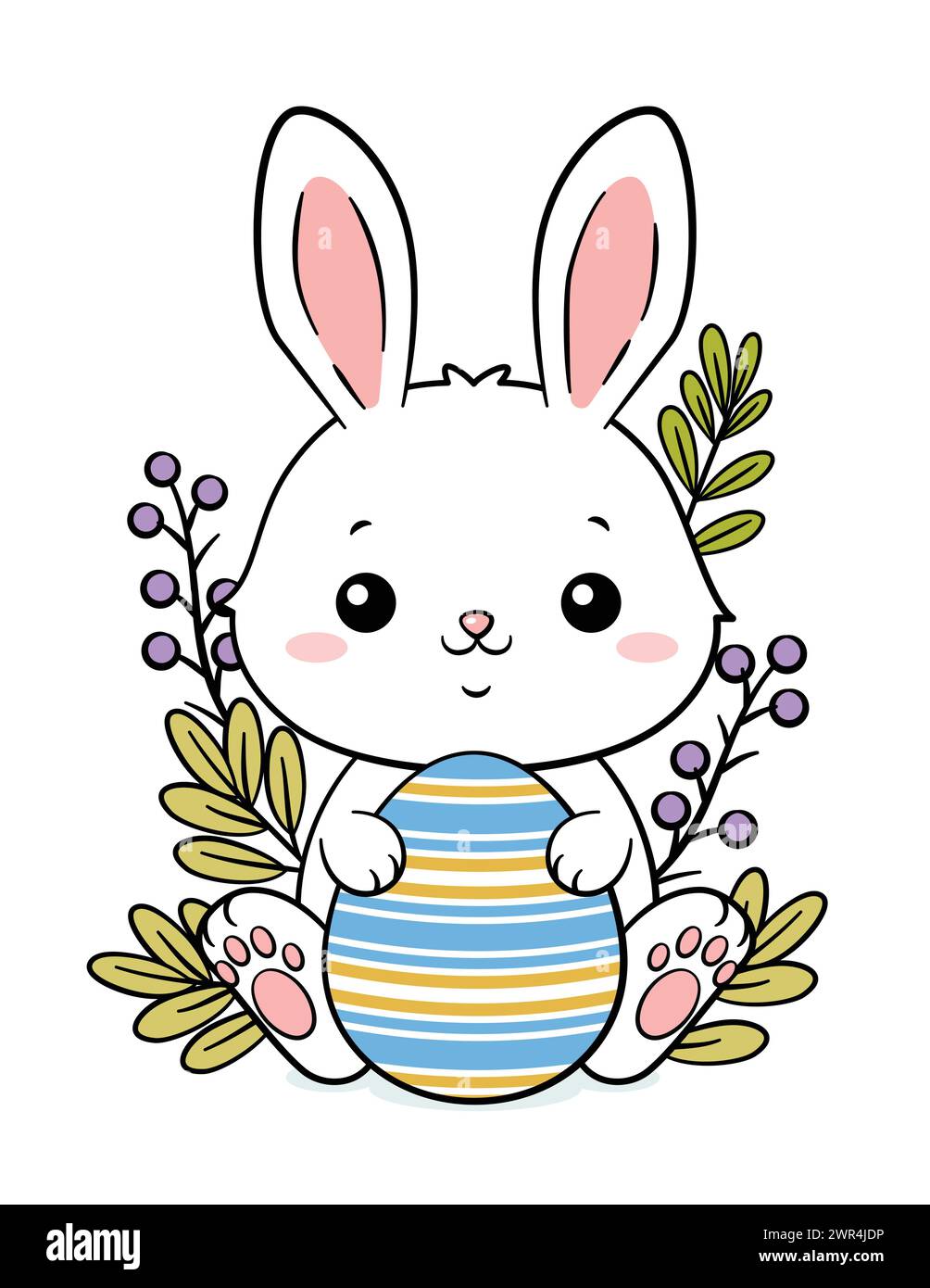 Cute Hand Drawn Easter Bunny Hugging Egg Stock Vector Image & Art - Alamy