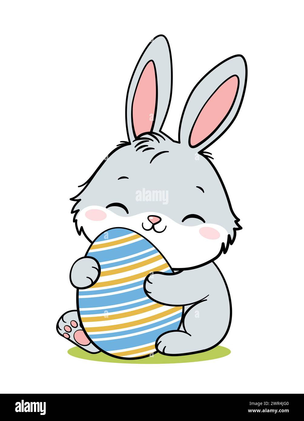 Cute Little Easter Bunny Rabbit Hugging Egg Stock Vector Image & Art ...