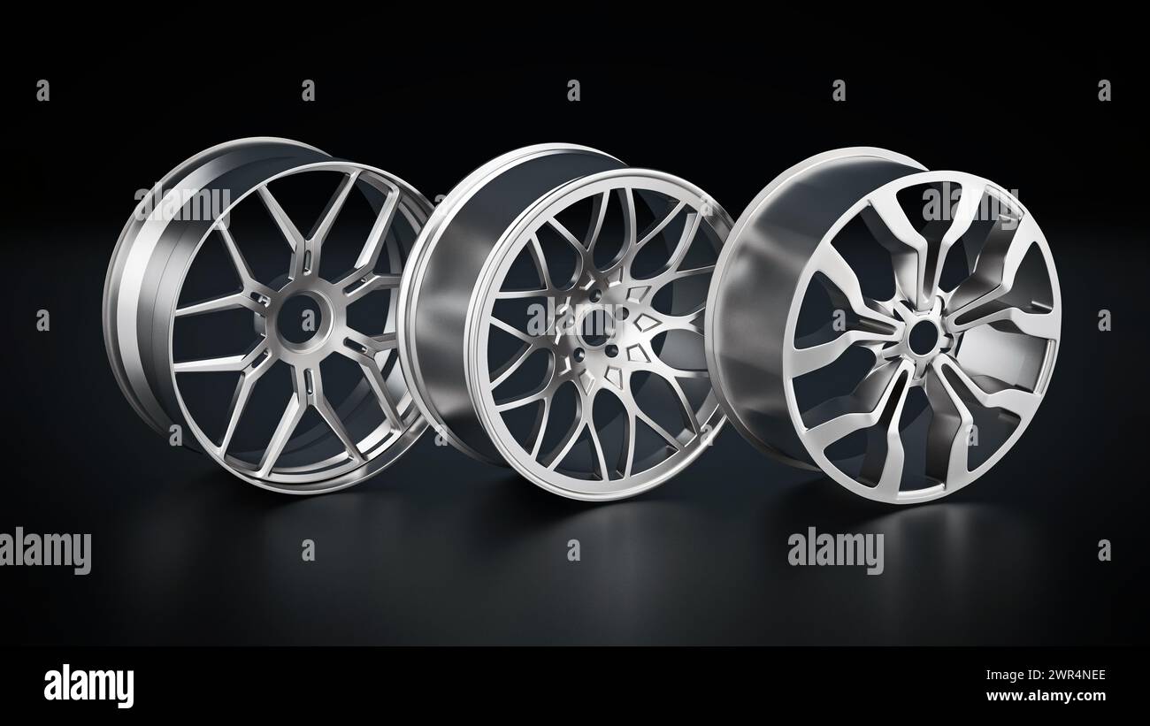 Steel rims on black background. 3D illustration Stock Photo - Alamy