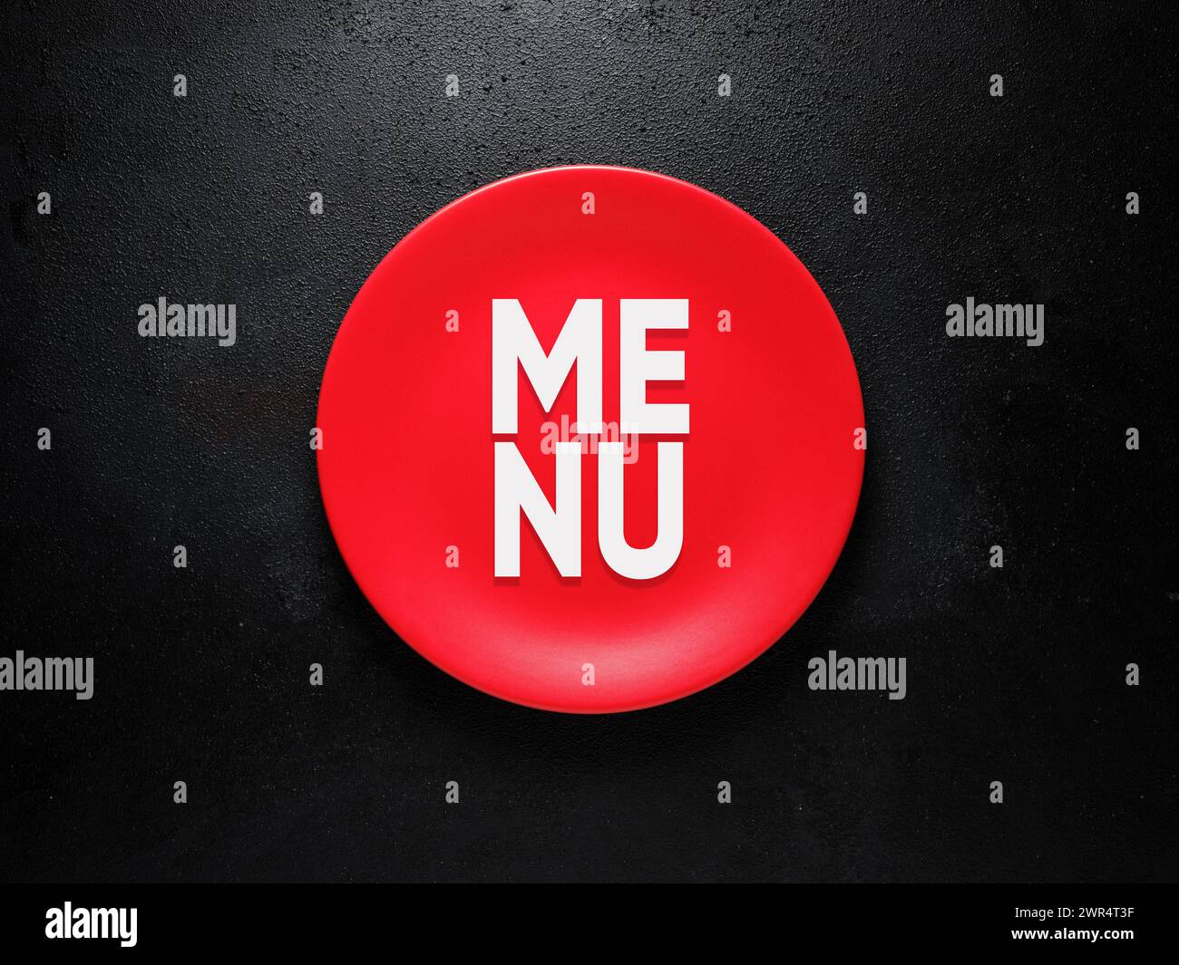 The word Menu on a red plate over black background. Restaurant menu ...