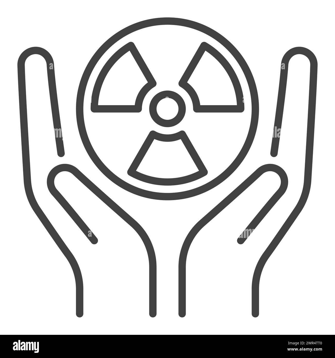 Radiation symbol inside Hands vector concept linear icon or symbol Stock Vector