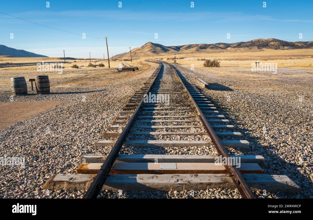 The Historic Train Tracks and Rails at Golden Spike National Historic Site, Utah, USA Stock Photo