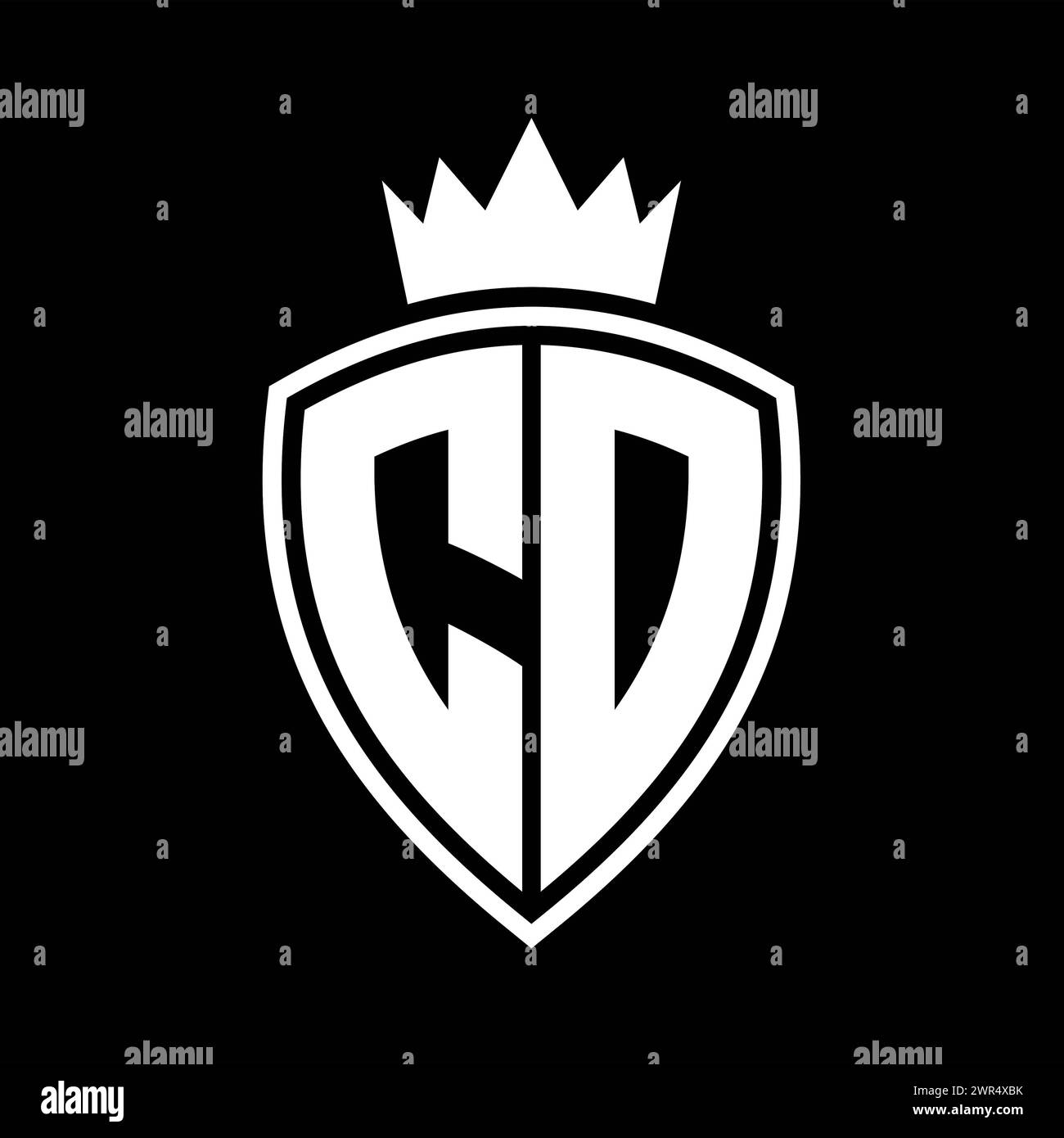 CD Letter bold monogram with shield and crown outline shape with black ...