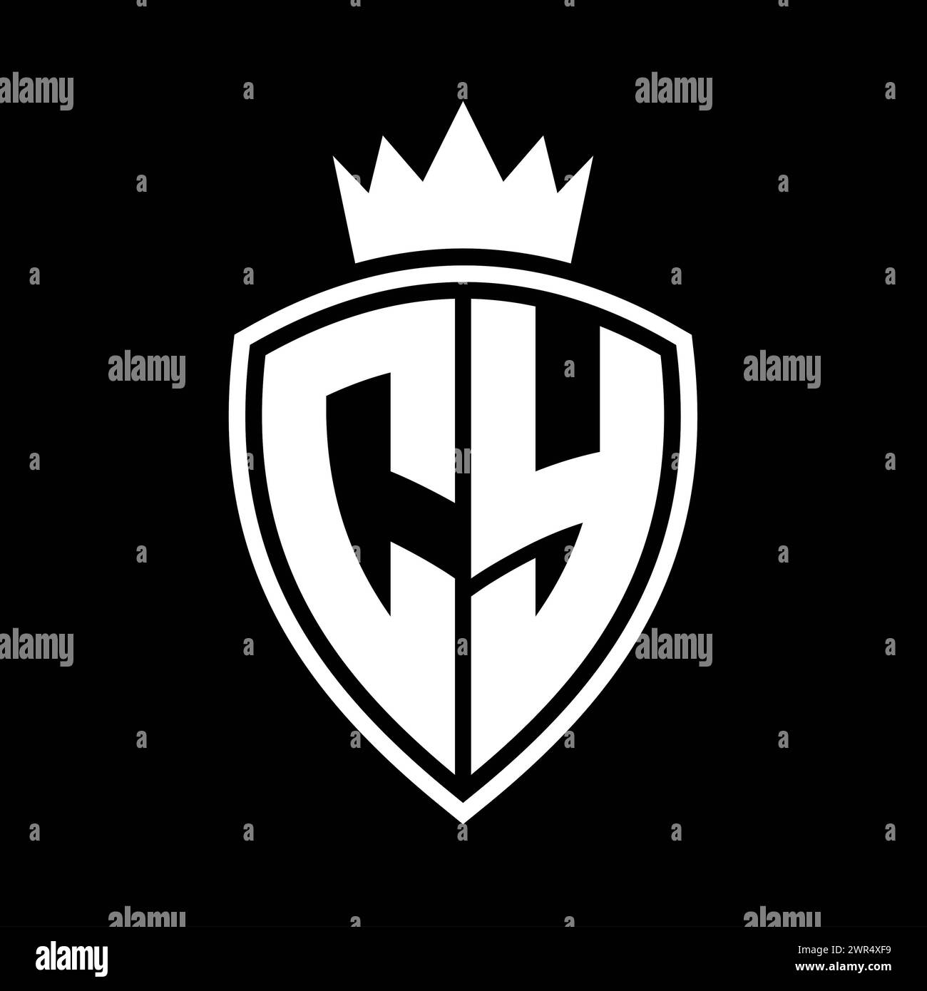 CY Letter bold monogram with shield and crown outline shape with black ...