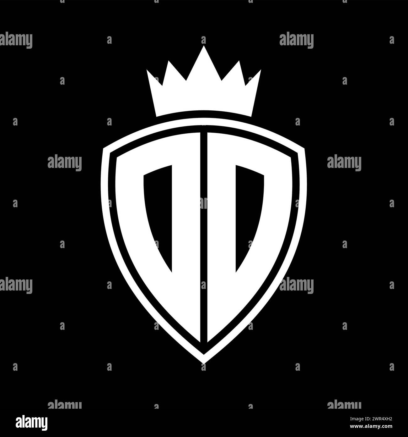 DD Letter bold monogram with shield and crown outline shape with black ...