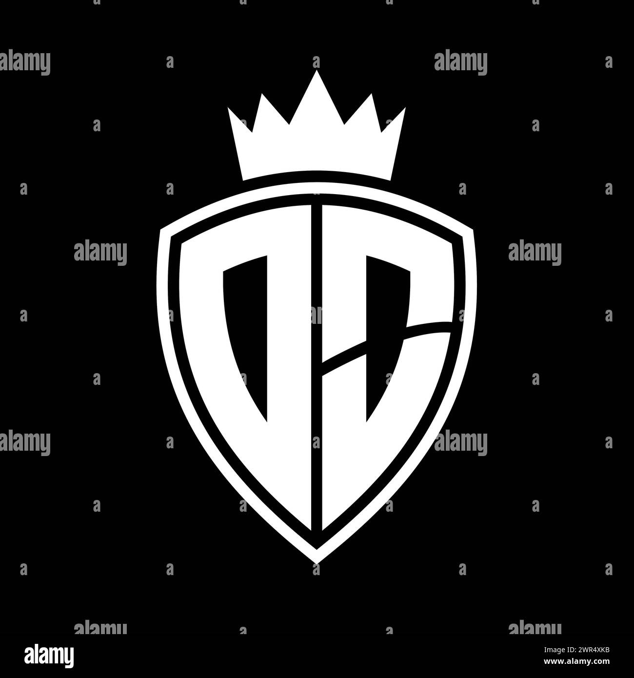 DO Letter bold monogram with shield and crown outline shape with black ...