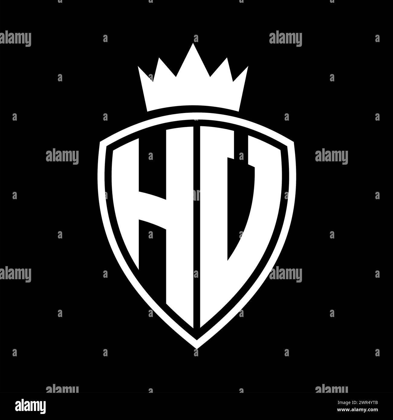 HV Letter bold monogram with shield and crown outline shape with black ...