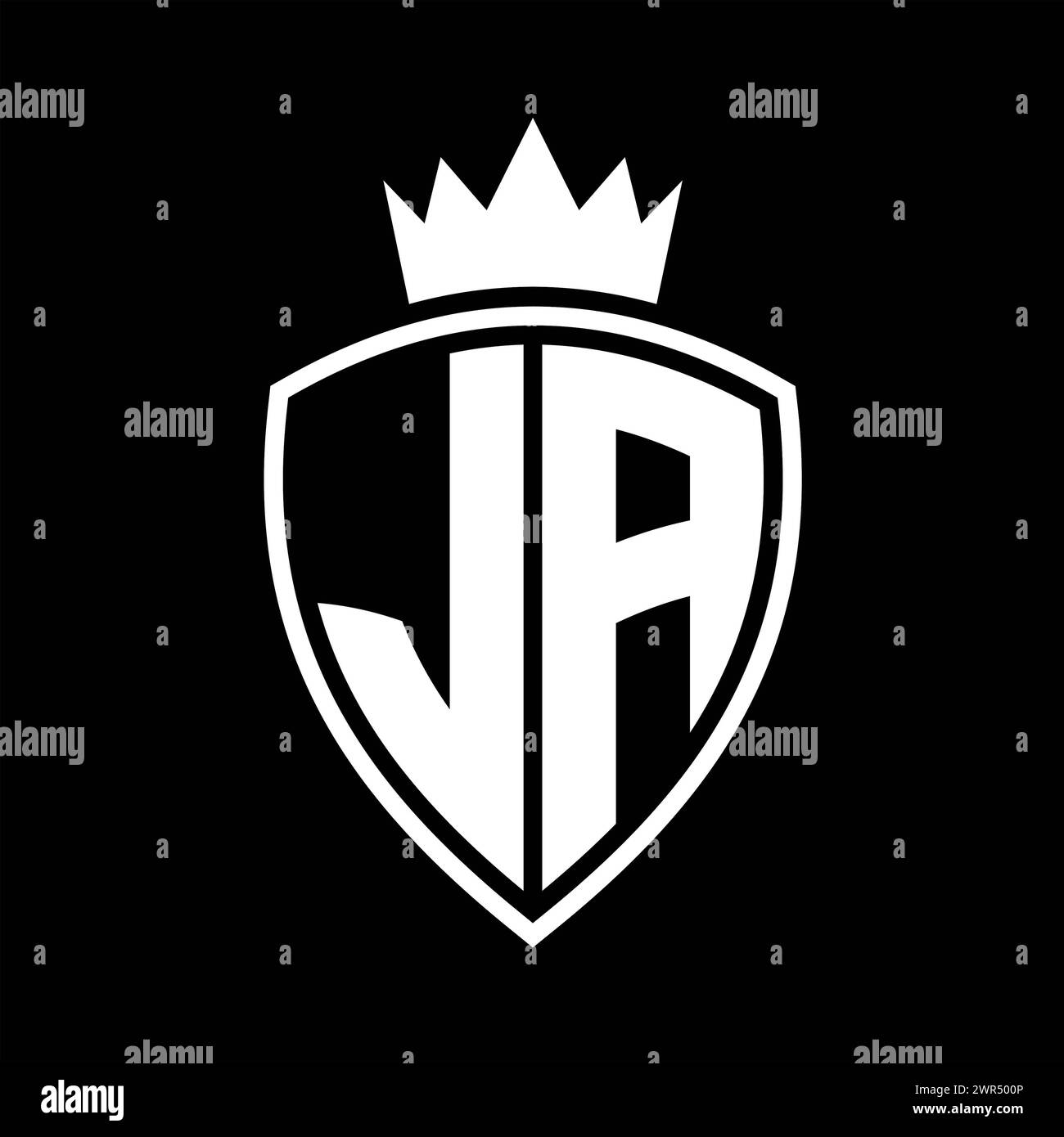 JA Letter bold monogram with shield and crown outline shape with black ...