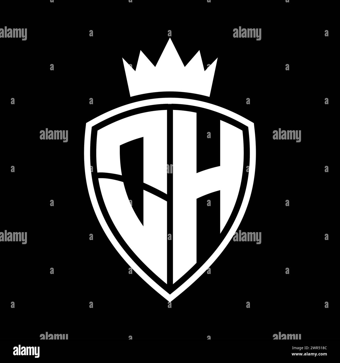 OH Letter bold monogram with shield and crown outline shape with black ...