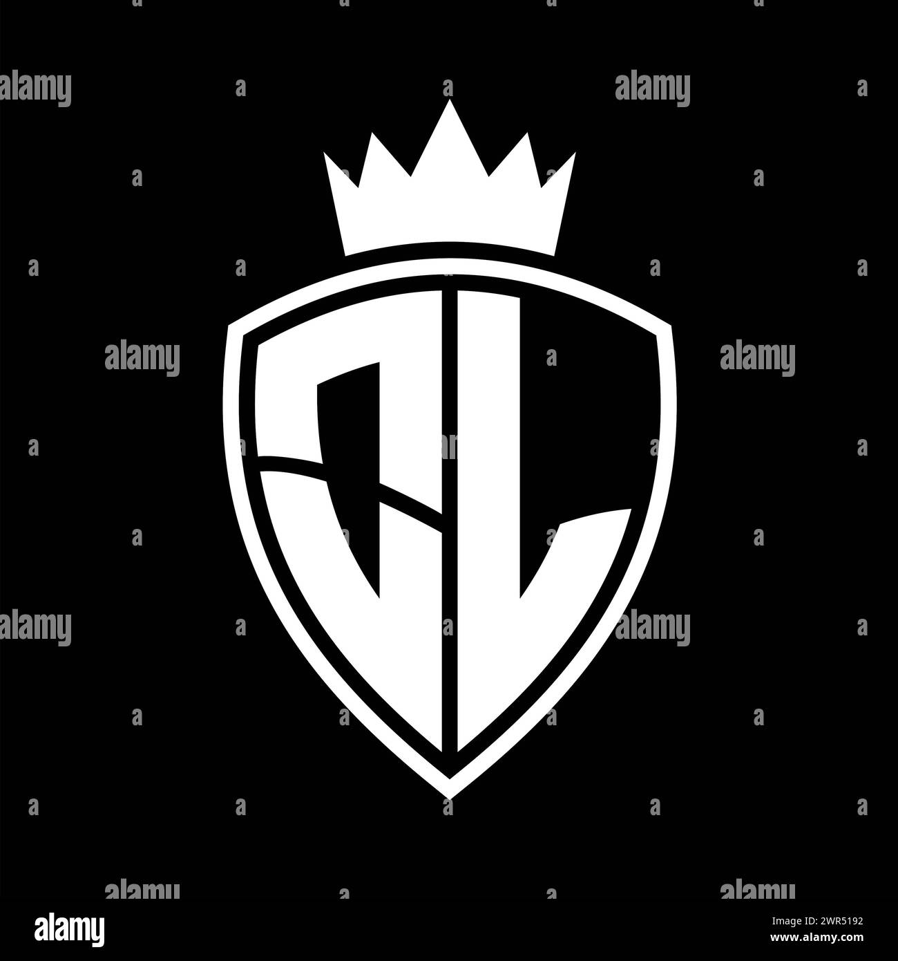 OL Letter bold monogram with shield and crown outline shape with black ...