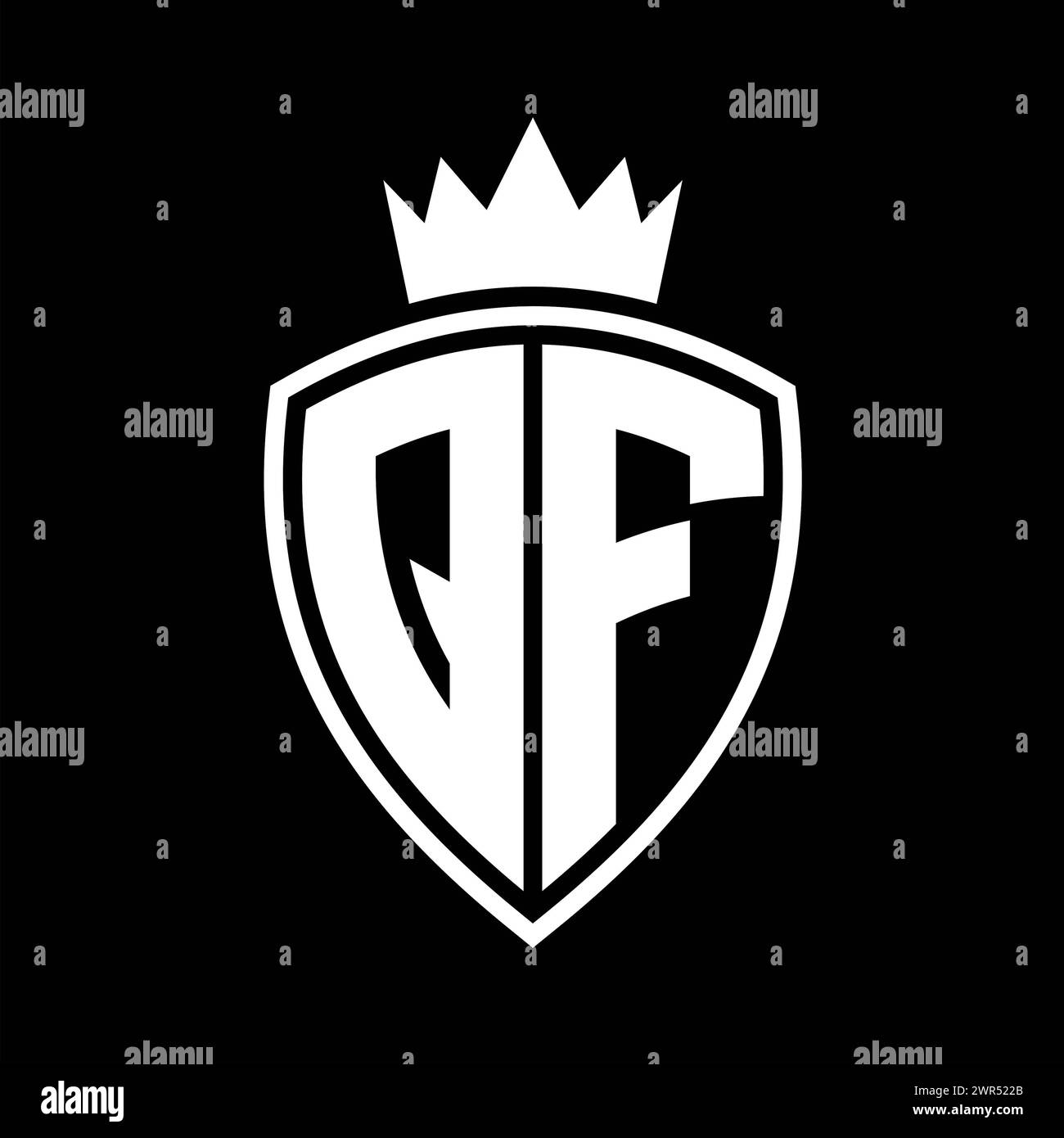 QF Letter bold monogram with shield and crown outline shape with black ...