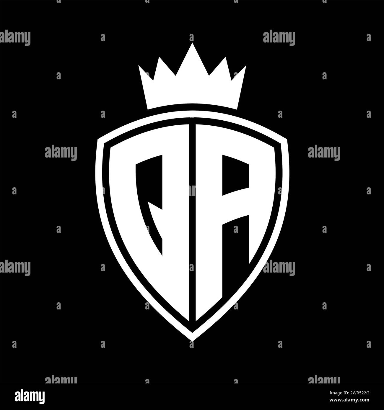 QA Letter bold monogram with shield and crown outline shape with black ...