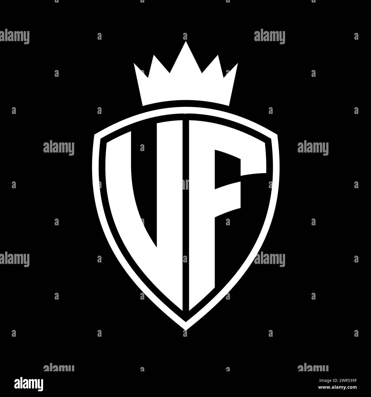 UF Letter bold monogram with shield and crown outline shape with black ...