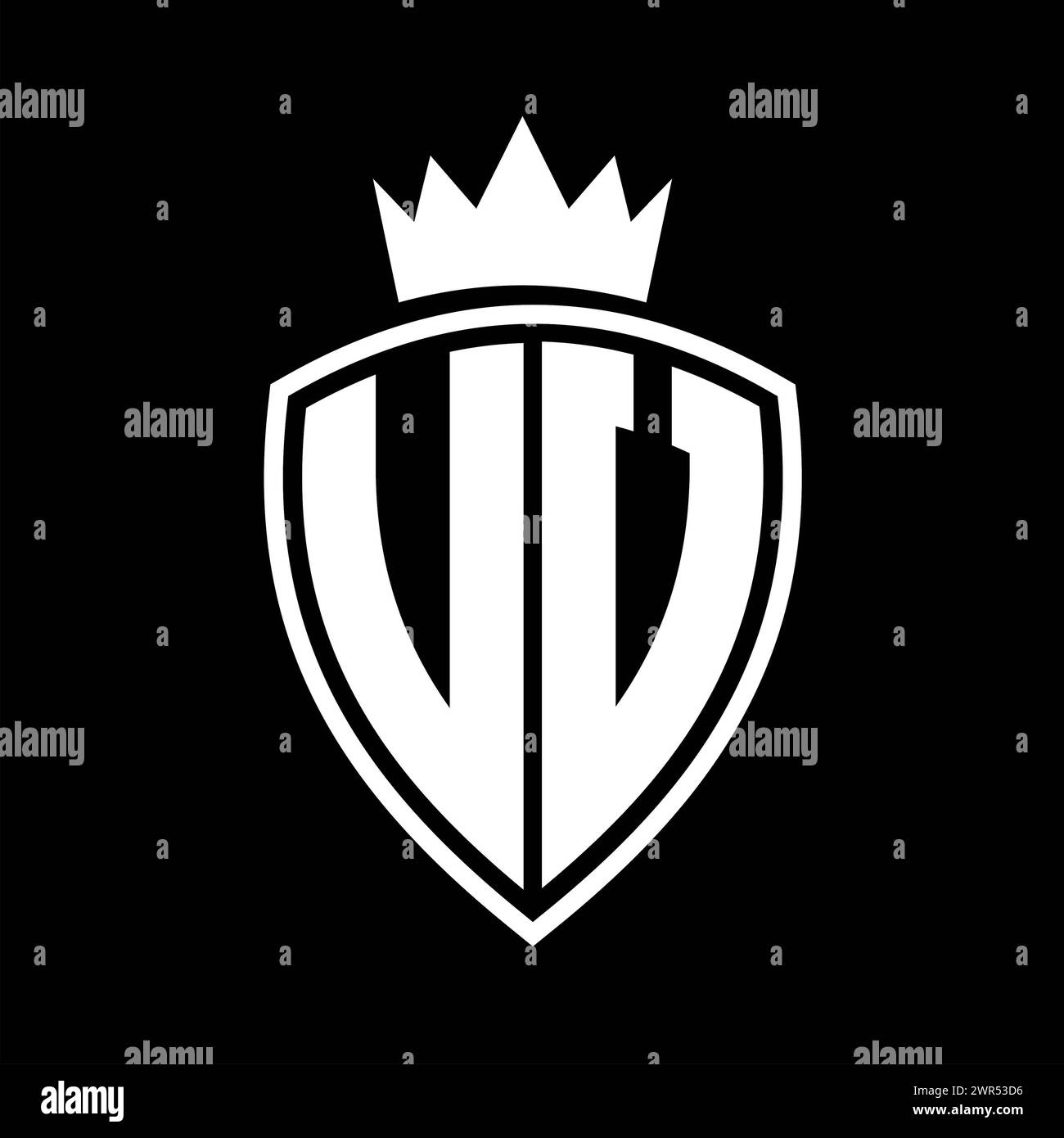 UV Letter bold monogram with shield and crown outline shape with black ...