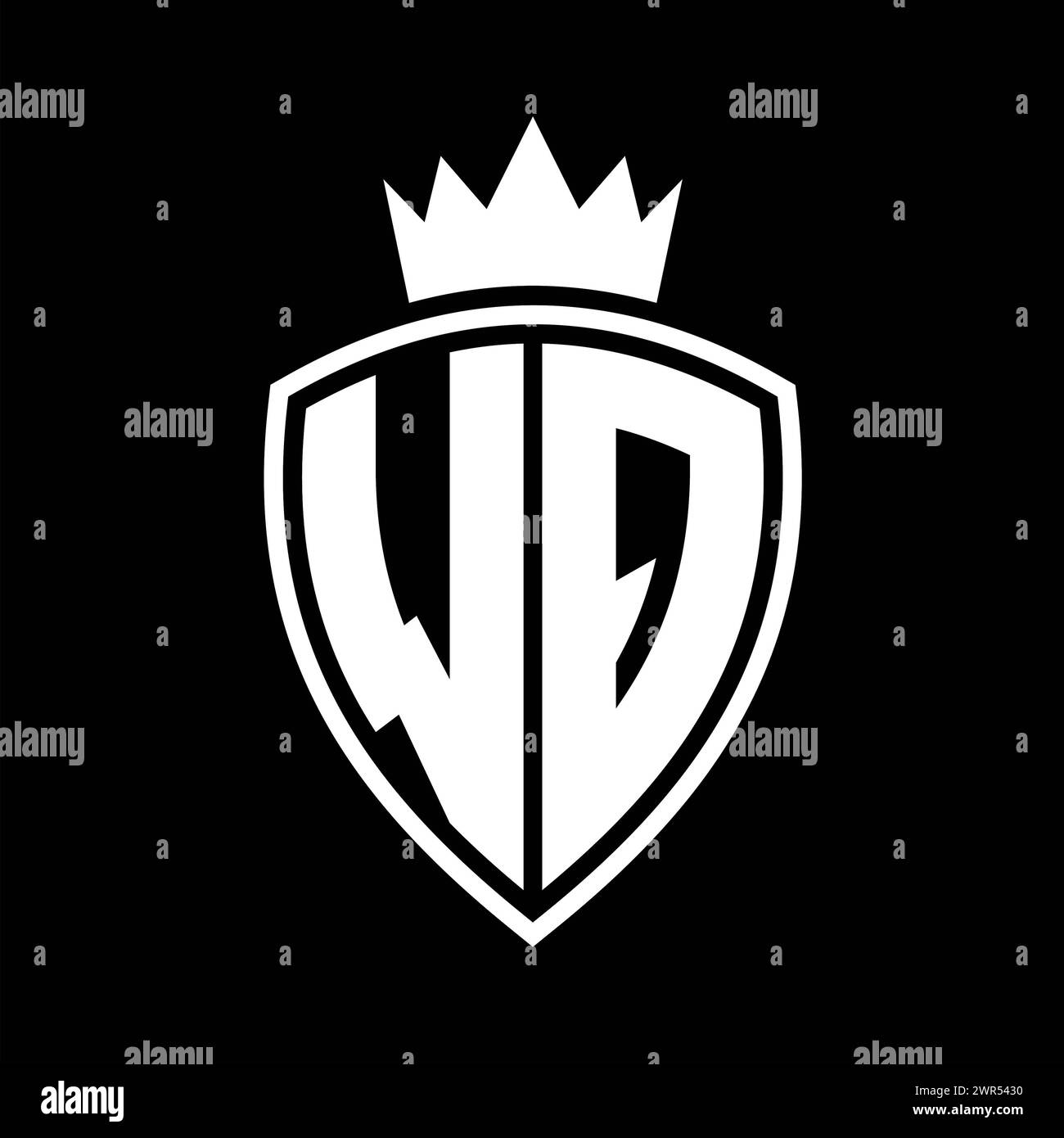 WQ Letter bold monogram with shield and crown outline shape with black ...