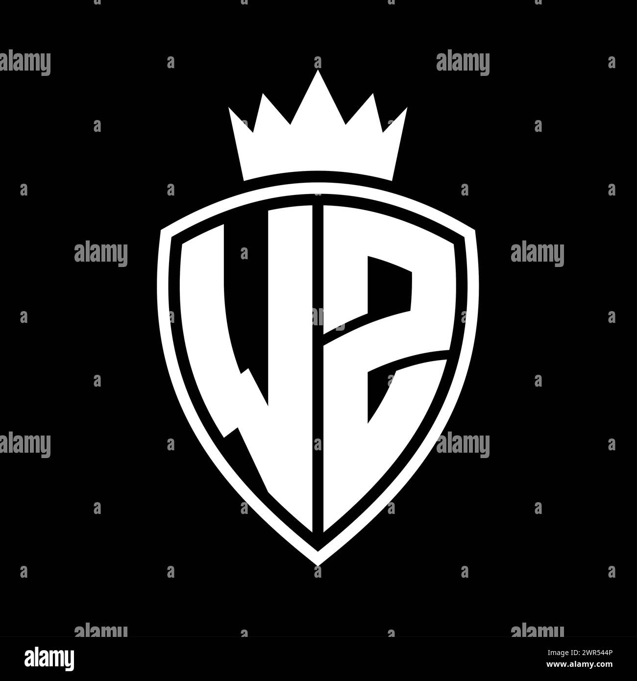 WZ Letter bold monogram with shield and crown outline shape with black ...