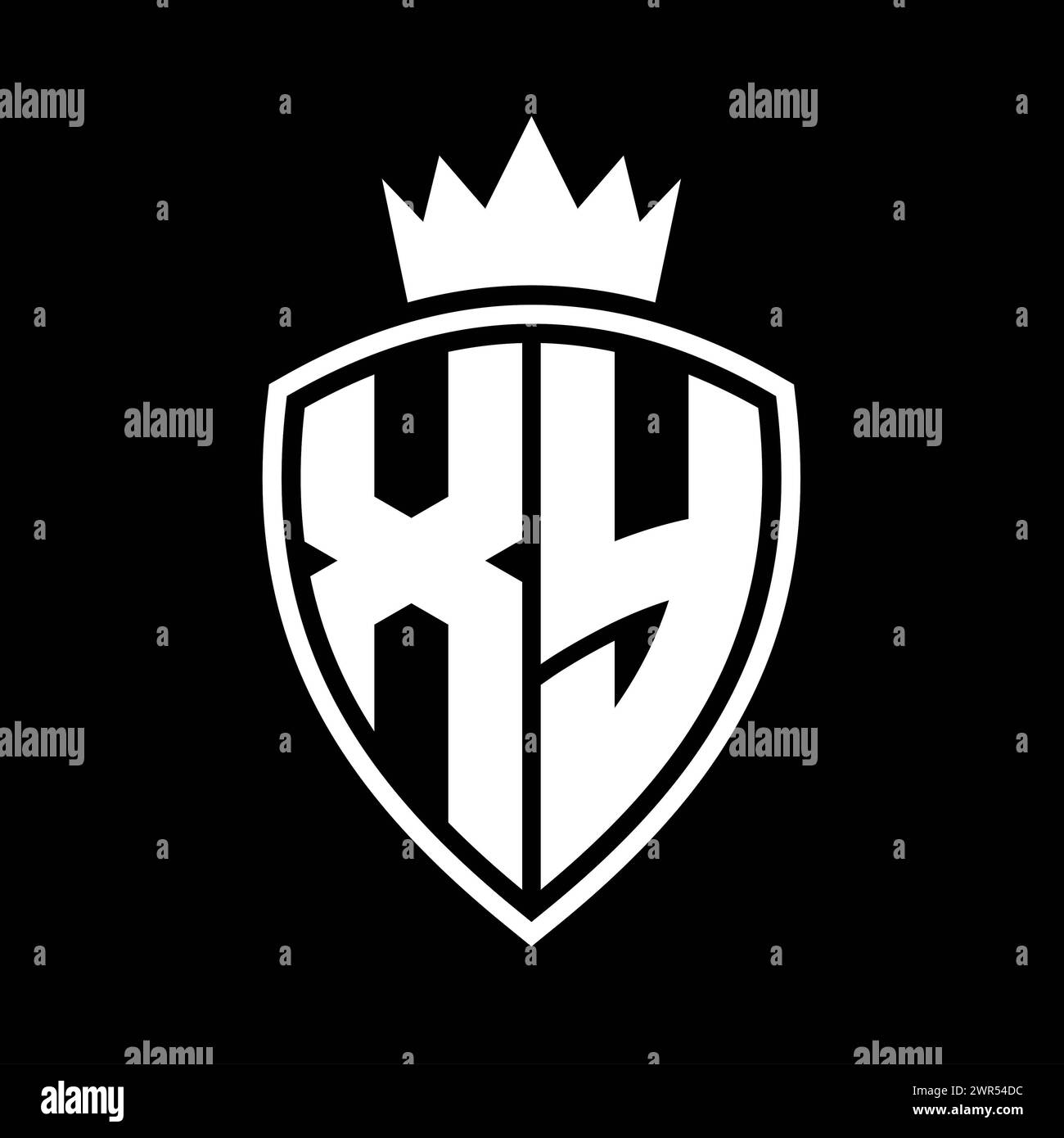 XY Letter bold monogram with shield and crown outline shape with black ...