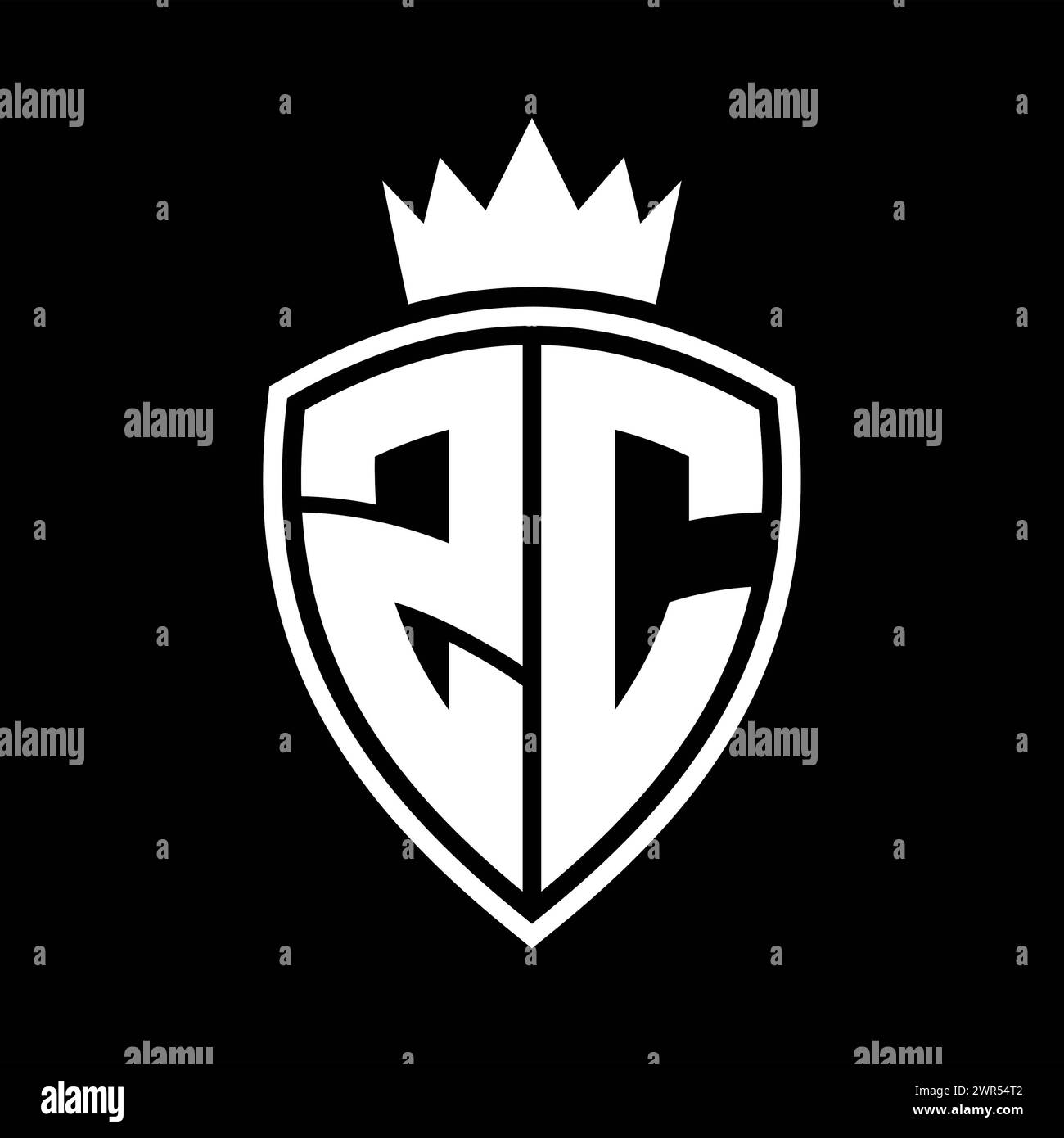 ZC Letter bold monogram with shield and crown outline shape with black ...