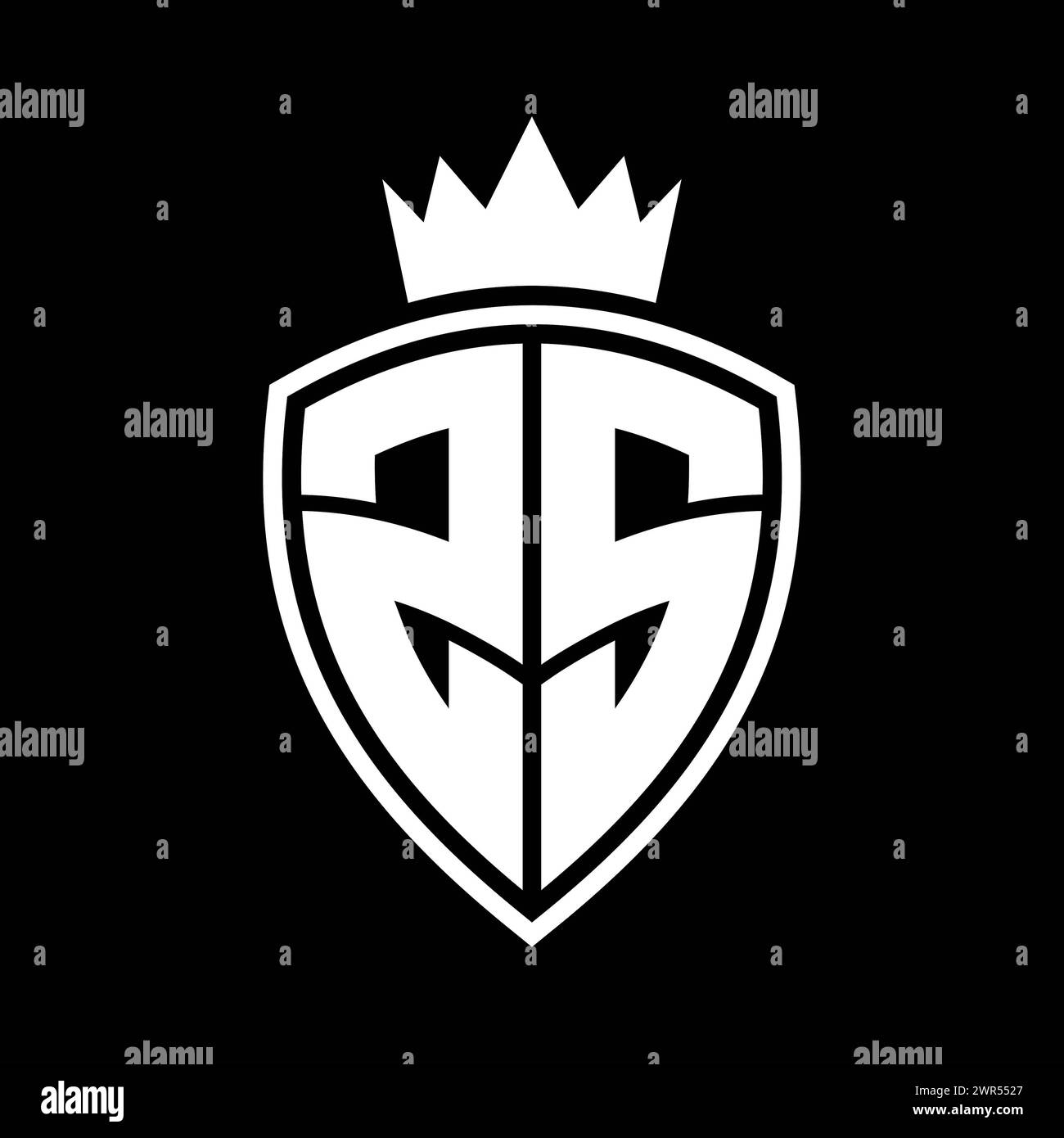 ZS Letter bold monogram with shield and crown outline shape with black ...