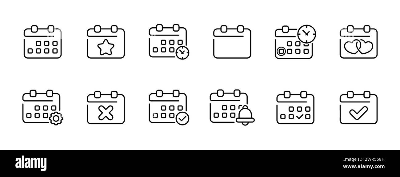 Calendar set icon. Schedule, favorites, holidays, emptiness, meetings
