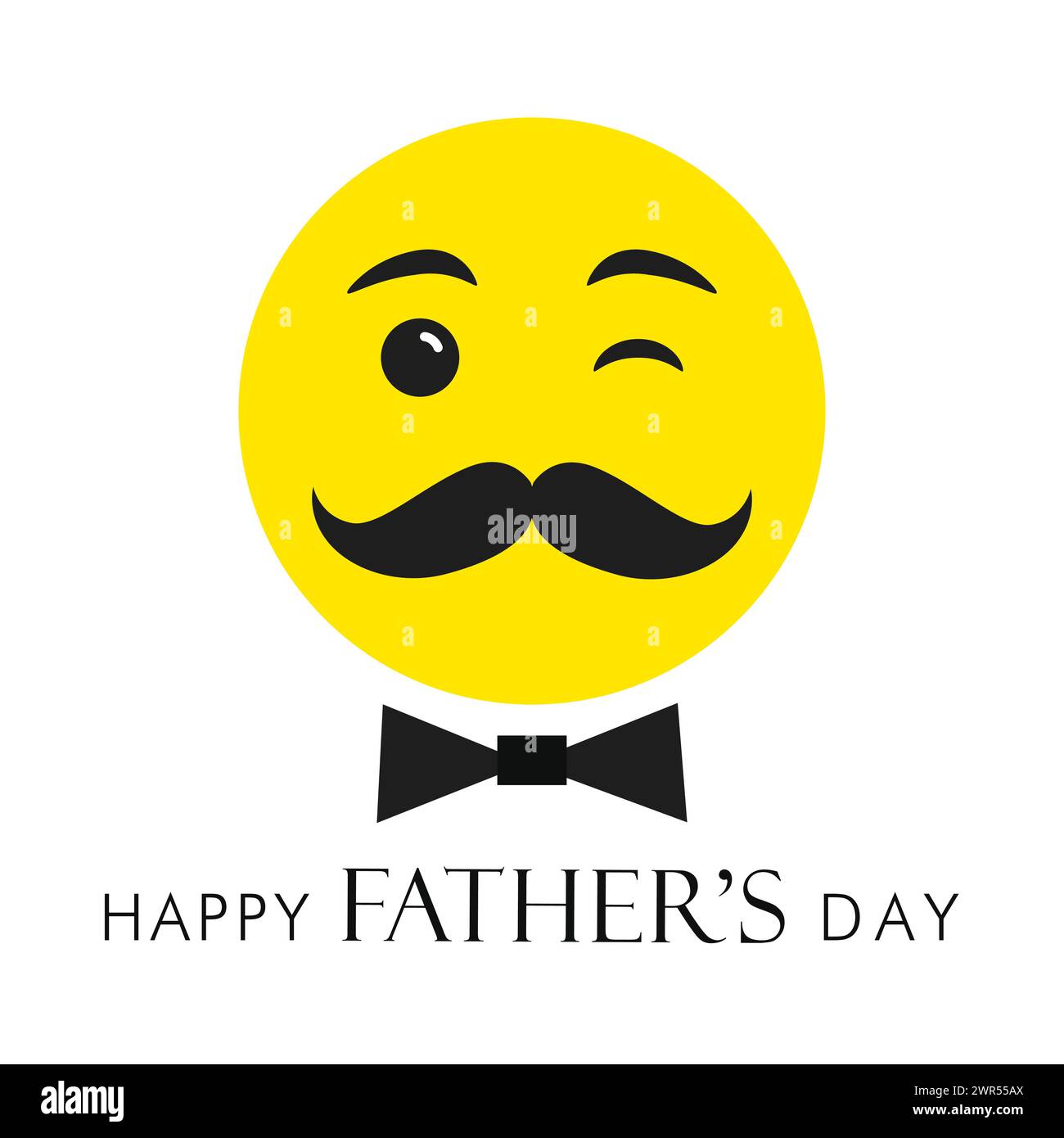 Happy Father's Day trendy greeting card. Cute web face icon with mustache. Winking emoticon. Social media poster. Internet network timeline post. Stock Vector
