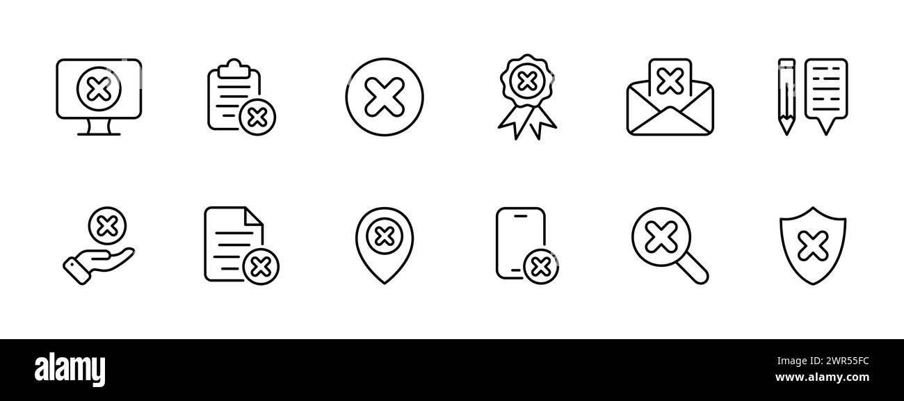 Failure set icon. Blocked sites, files, denial of verification, refusal to send sheets, notepad, refusal to provide services, protection.  Vector icon Stock Vector