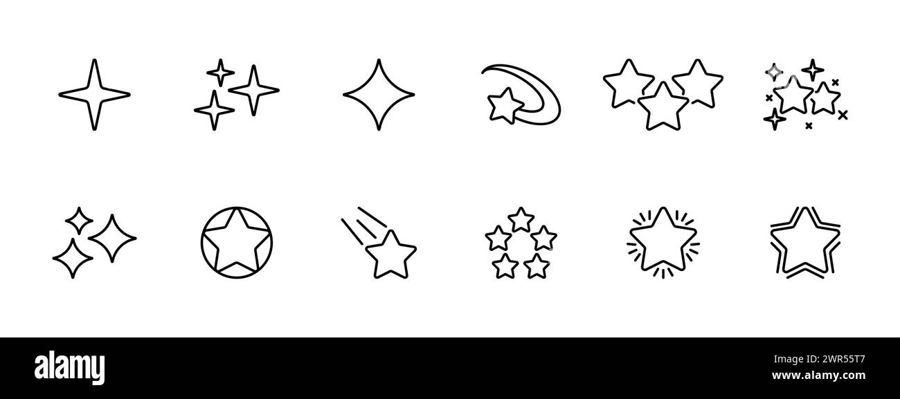 Stars set icon. Stars, clusters of stars, luminary, comet, system ...