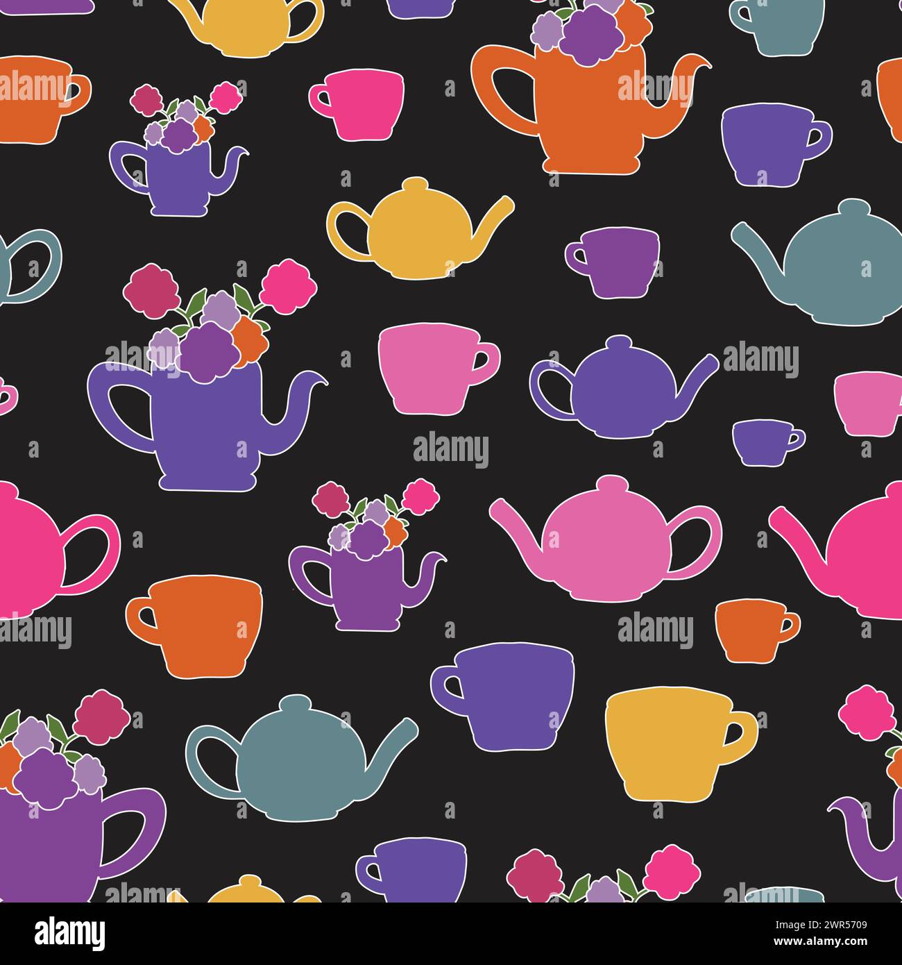 vector hand drawn garden tea party elements seamless pattern perfect for wrapping paper