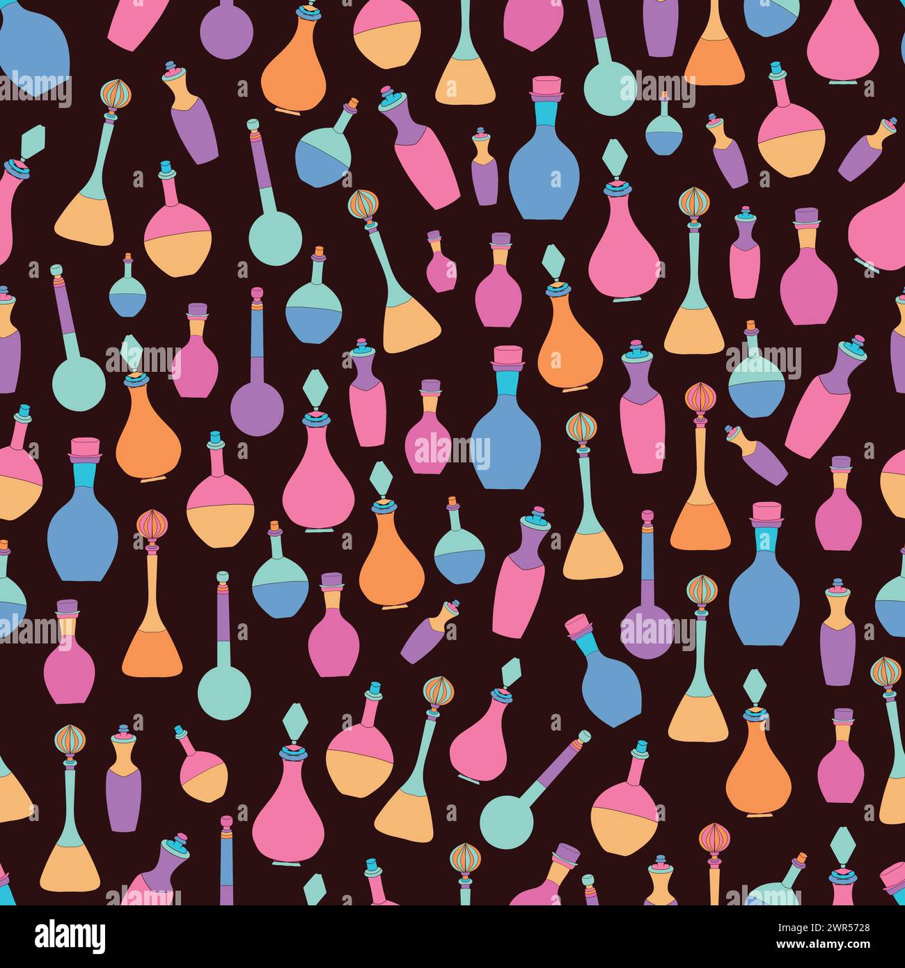 Patterned Flasks Vector hand drawn potion flasks and bottles seamless pattern, perfect ...