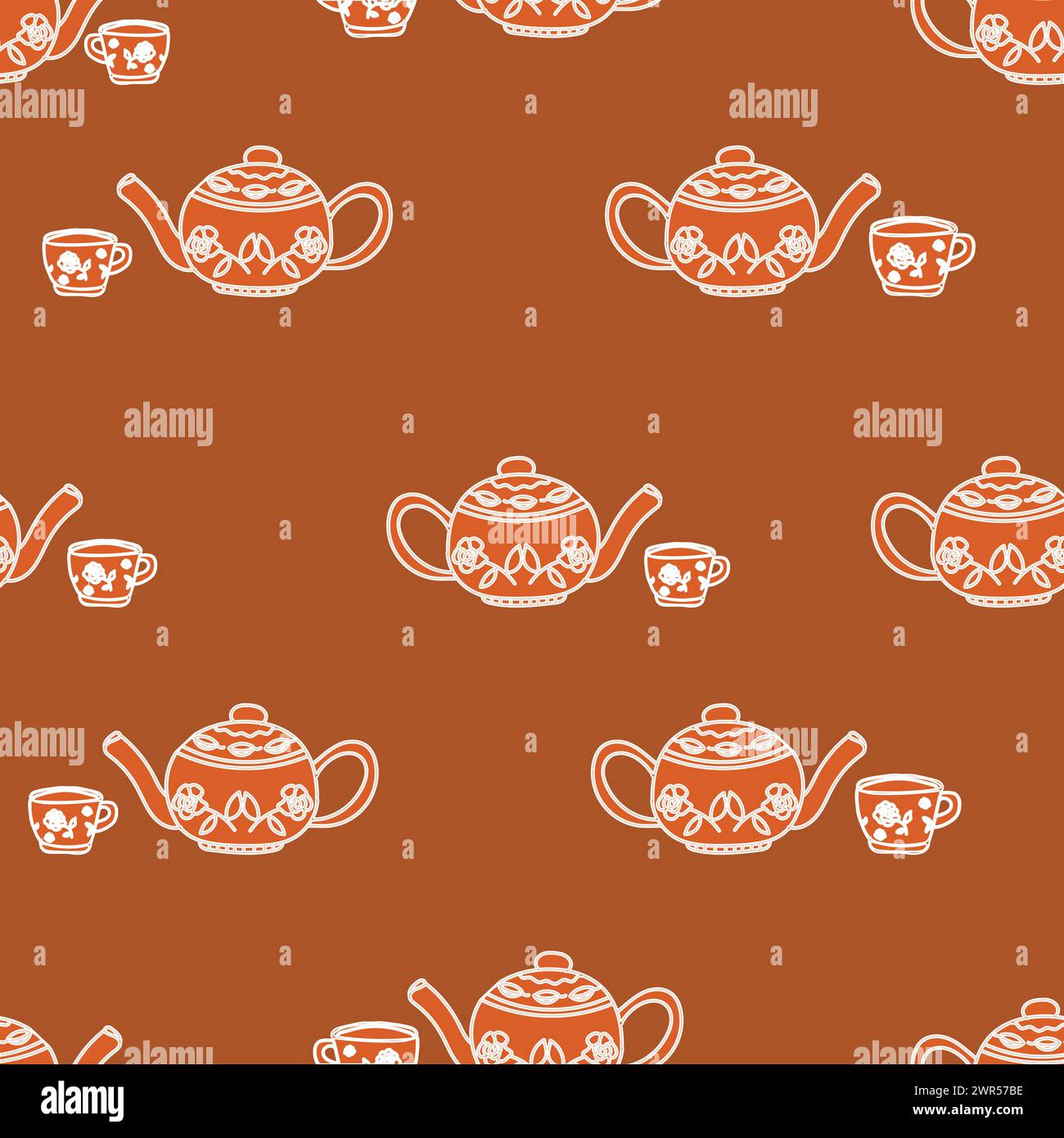 vector hand drawn garden tea party elements seamless pattern perfect