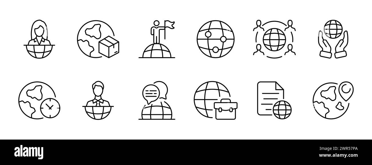 Globe set icon reporting delivery around the world heads of