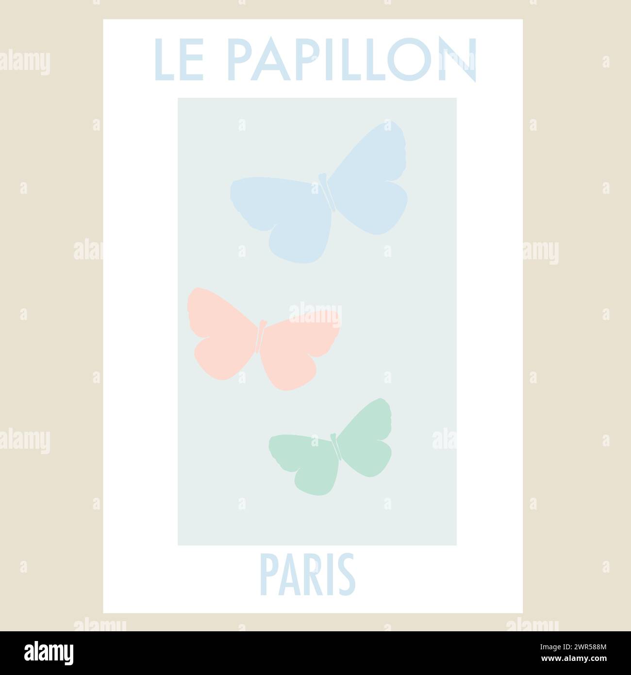 Le Papillon Paris text art print poster design Stock Vector