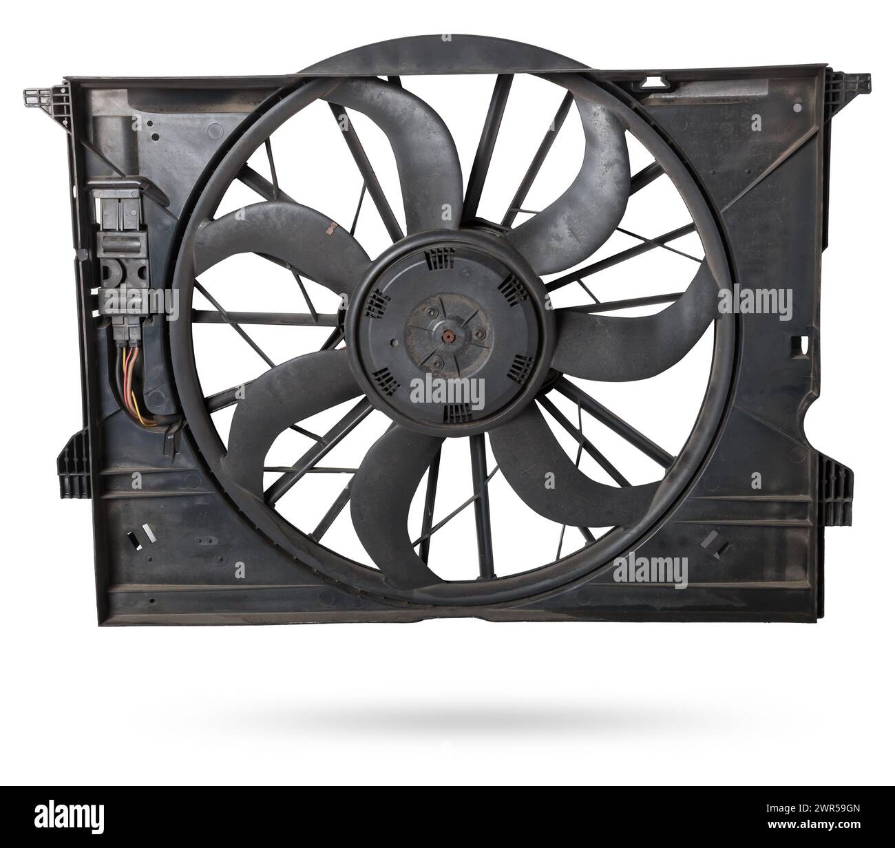 Car cooling fan with plastic blades radiator fan on white background ...